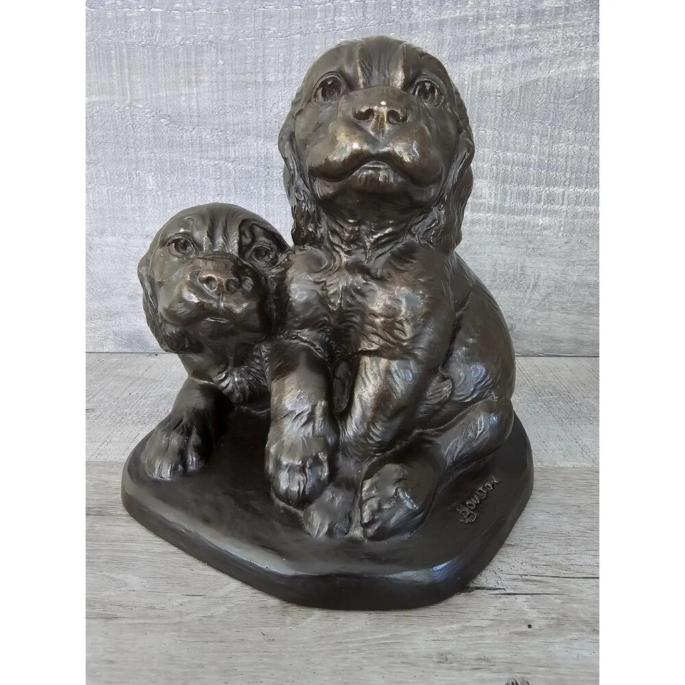 Joseph L Boulton (1896-1981) Cocker Spaniel Puppies Painted Alabaster Sculpture